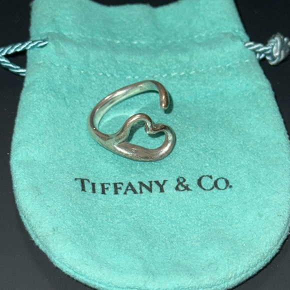 Tiffany & Co. Sterling Silver 925 Elsa Peretti Open Heart Ring size 7 W/Pouch - Picture 10 of 17